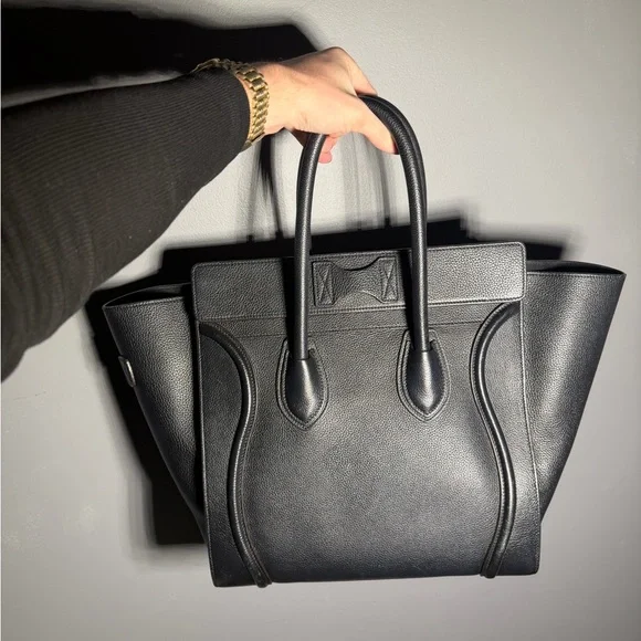 Celine Mini Luggage Drummed Leather Black Tote - Picture 3 of 16